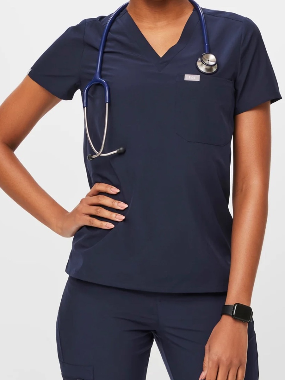 Figs Navy Catarina One-Pocket Top — Size M
